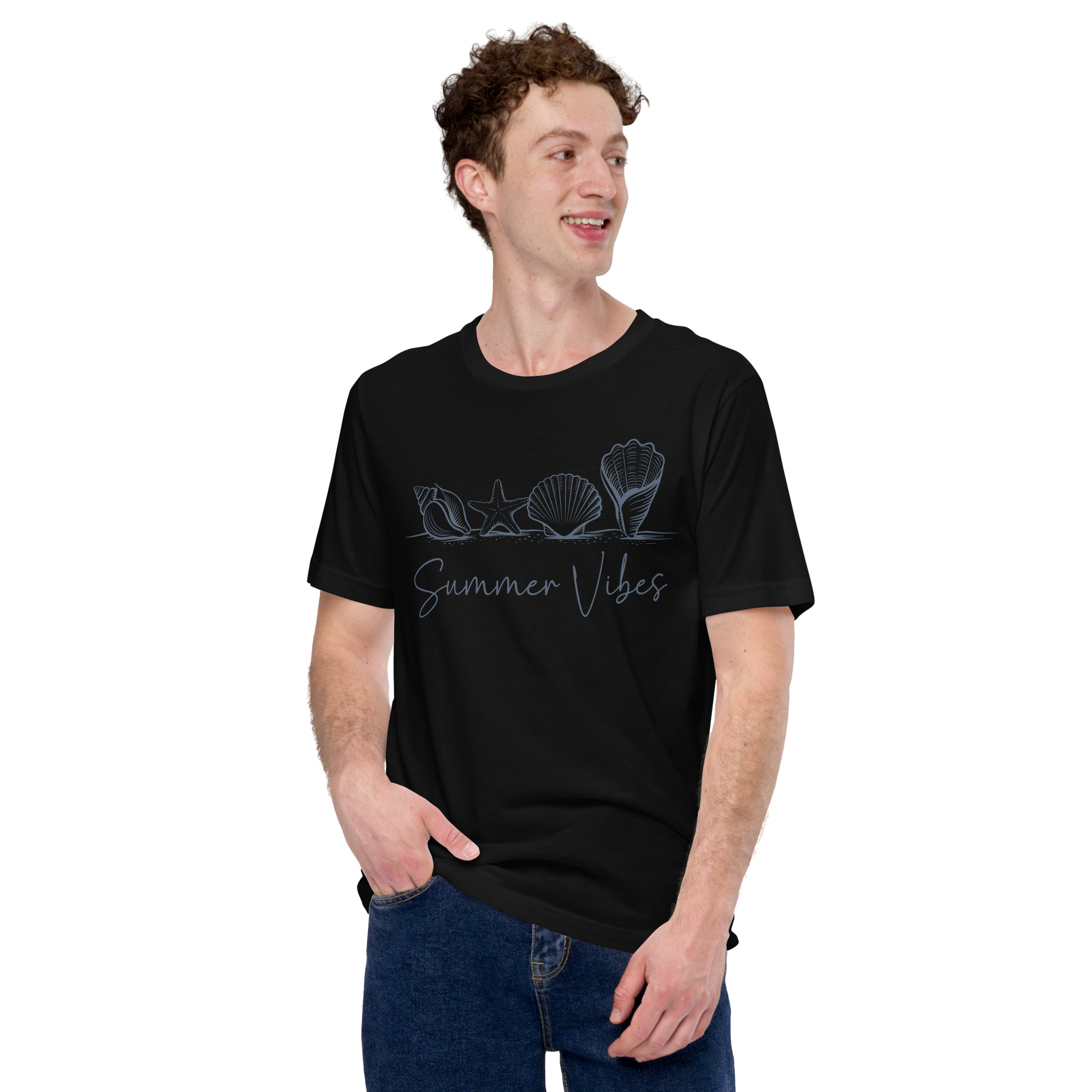 Summer Vibes Unisex T-Shirt | Beach Shell Graphic Tee | Soft Bella + Canvas 3001 Shirt for Vacation, Travel, Casual Wear