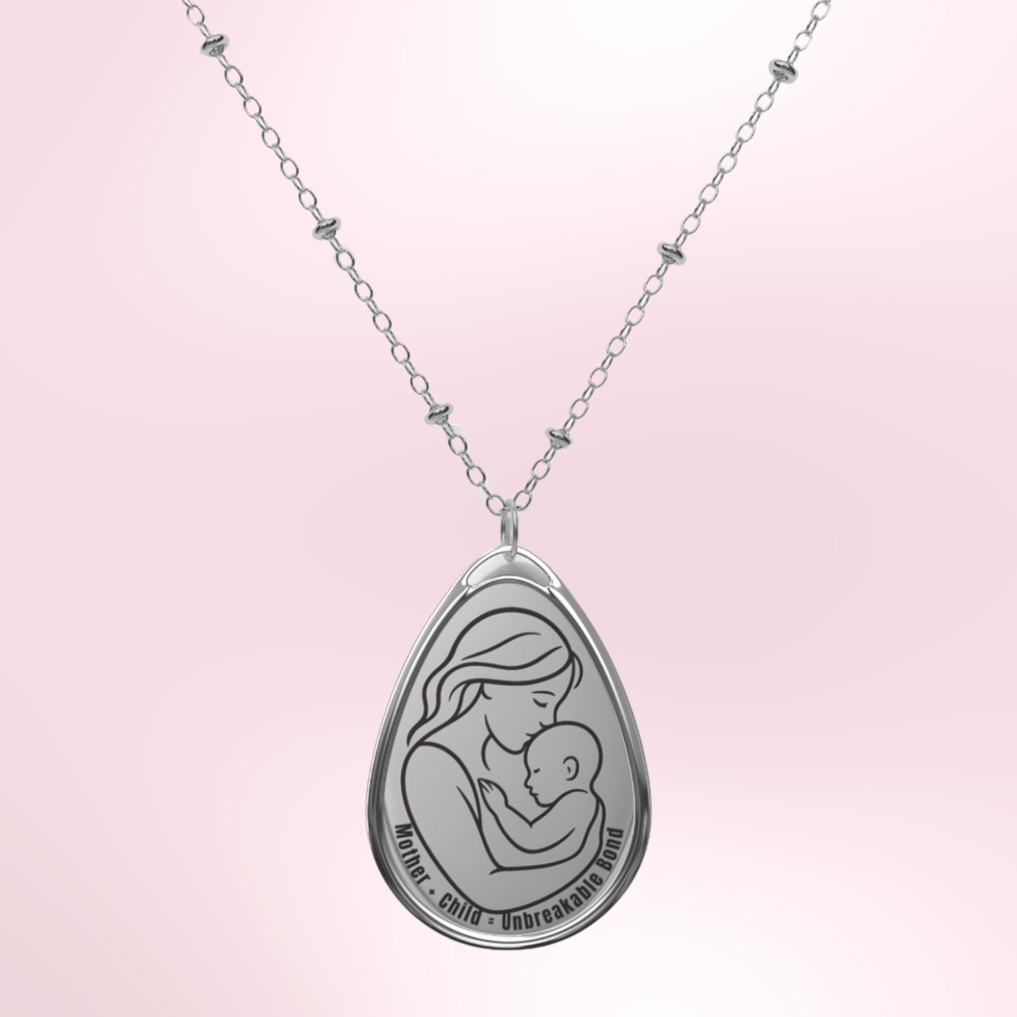 Nurturing-motherhood- Mother & Child Necklace – Silver Oval Pendant with Engraved Design | Unbreakable Bond Gift for Mom & Baby | Mother’s Day, Birthday Jewelry