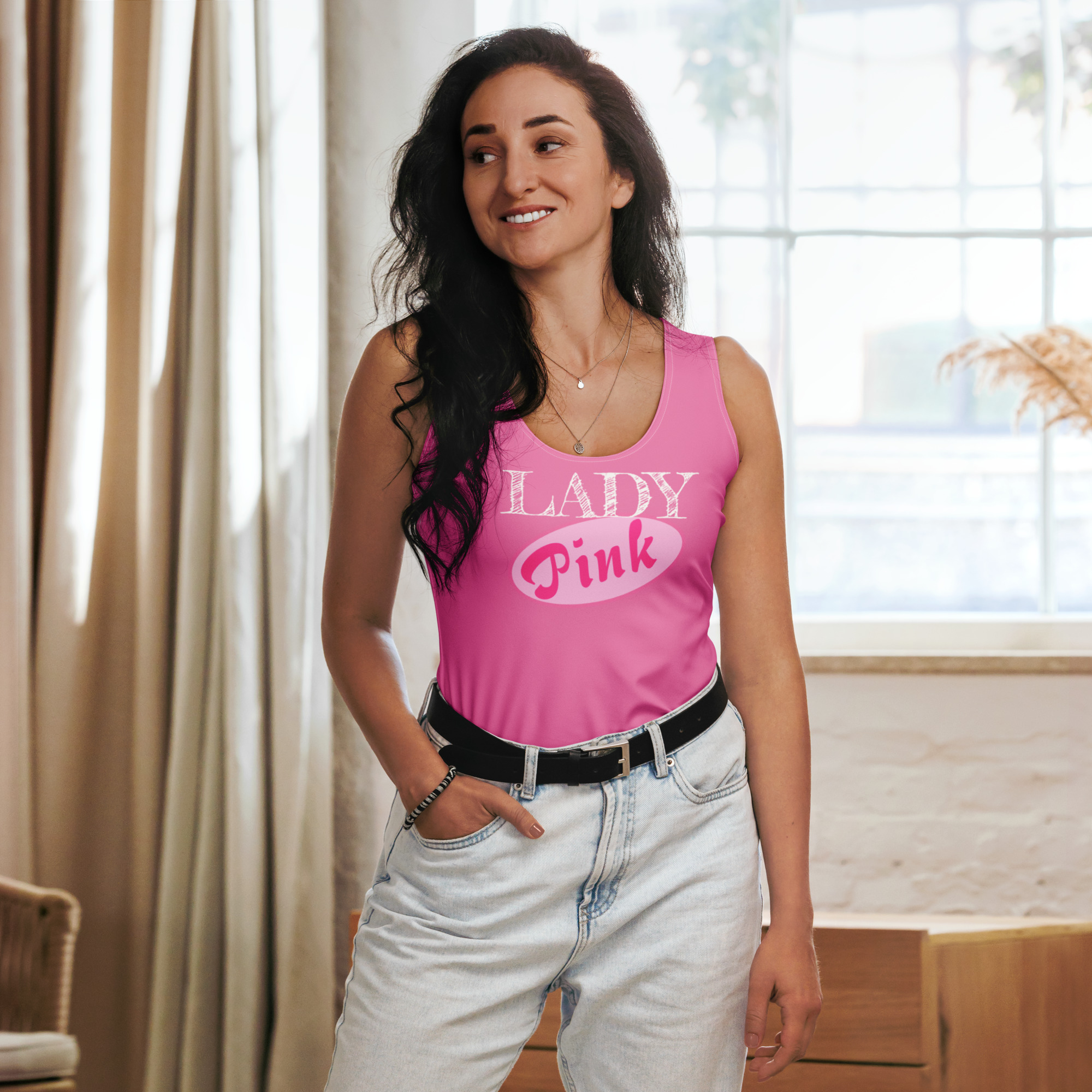 Lady Pink Women’s All-Over Print Tank Top – Bold Chest Design | Custom Sublimation Cut & Sew Activewear