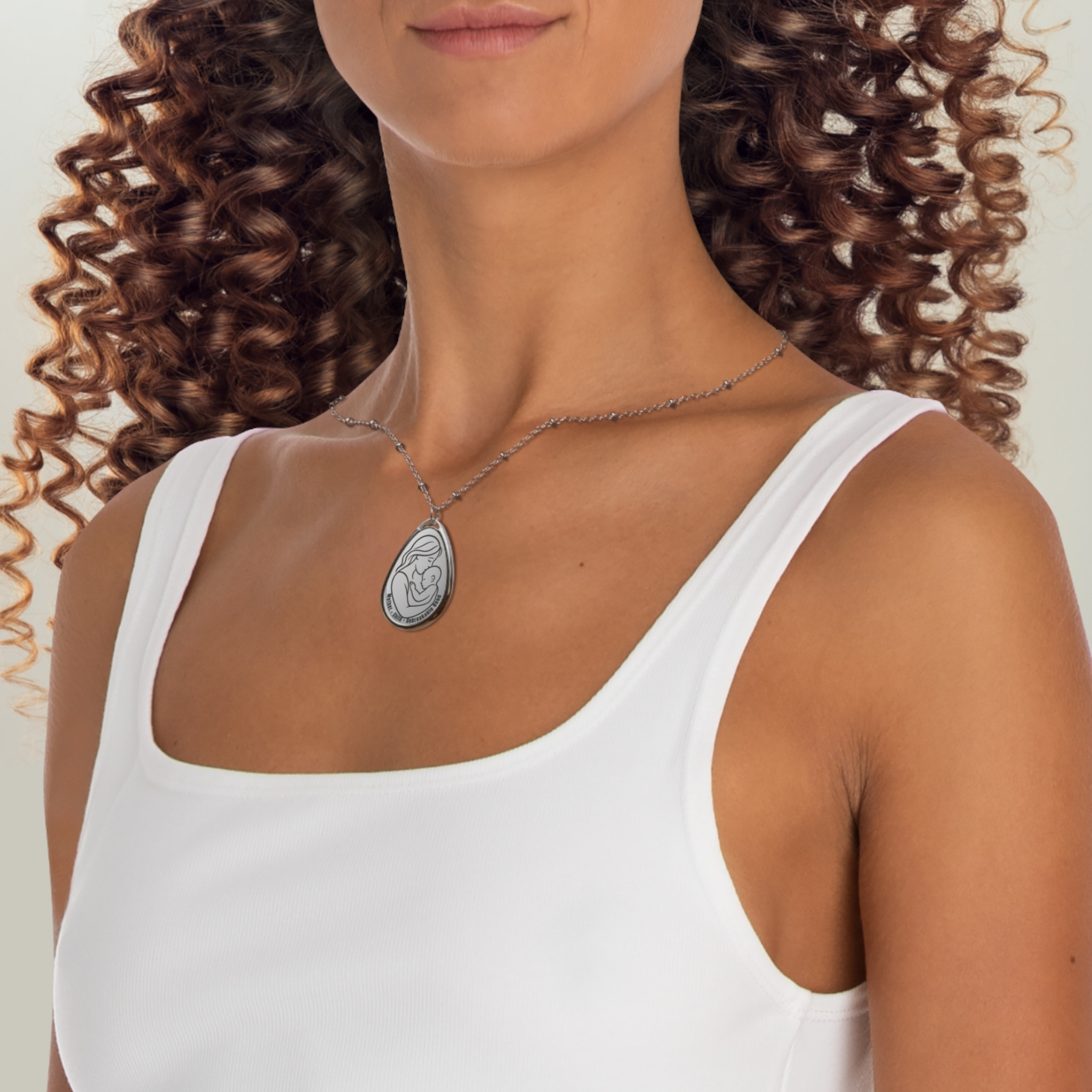Nurturing-motherhood- Mother & Child Necklace – Silver Oval Pendant with Engraved Design | Unbreakable Bond Gift for Mom & Baby | Mother’s Day, Birthday Jewelry