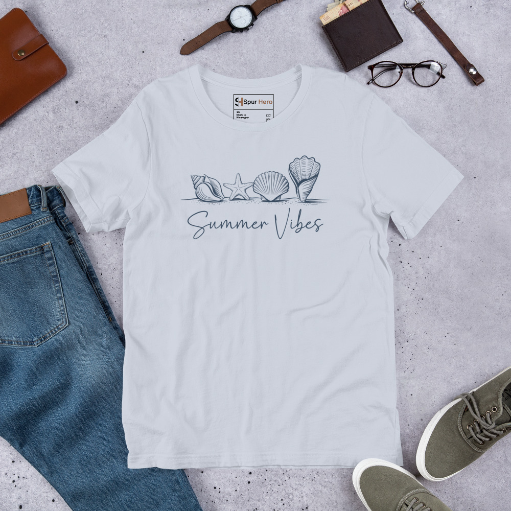 Summer Vibes Unisex T-Shirt | Beach Shell Graphic Tee | Soft Bella + Canvas 3001 Shirt for Vacation, Travel, Casual Wear
