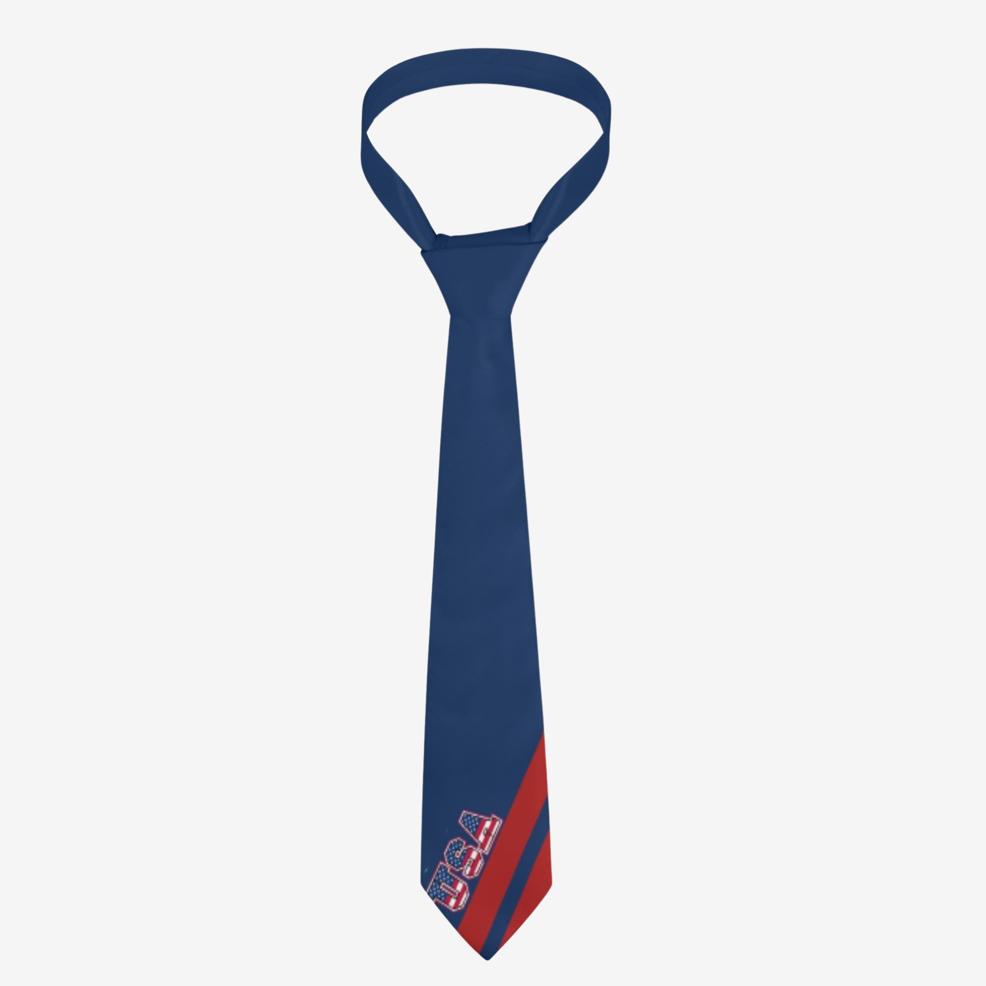 USA Flag Skinny Bandana‑Style Tie | Navy & Red All‑Over Print Necktie for Men & Women | Patriotic Polyester Accessory for Work, Weddings & Parties