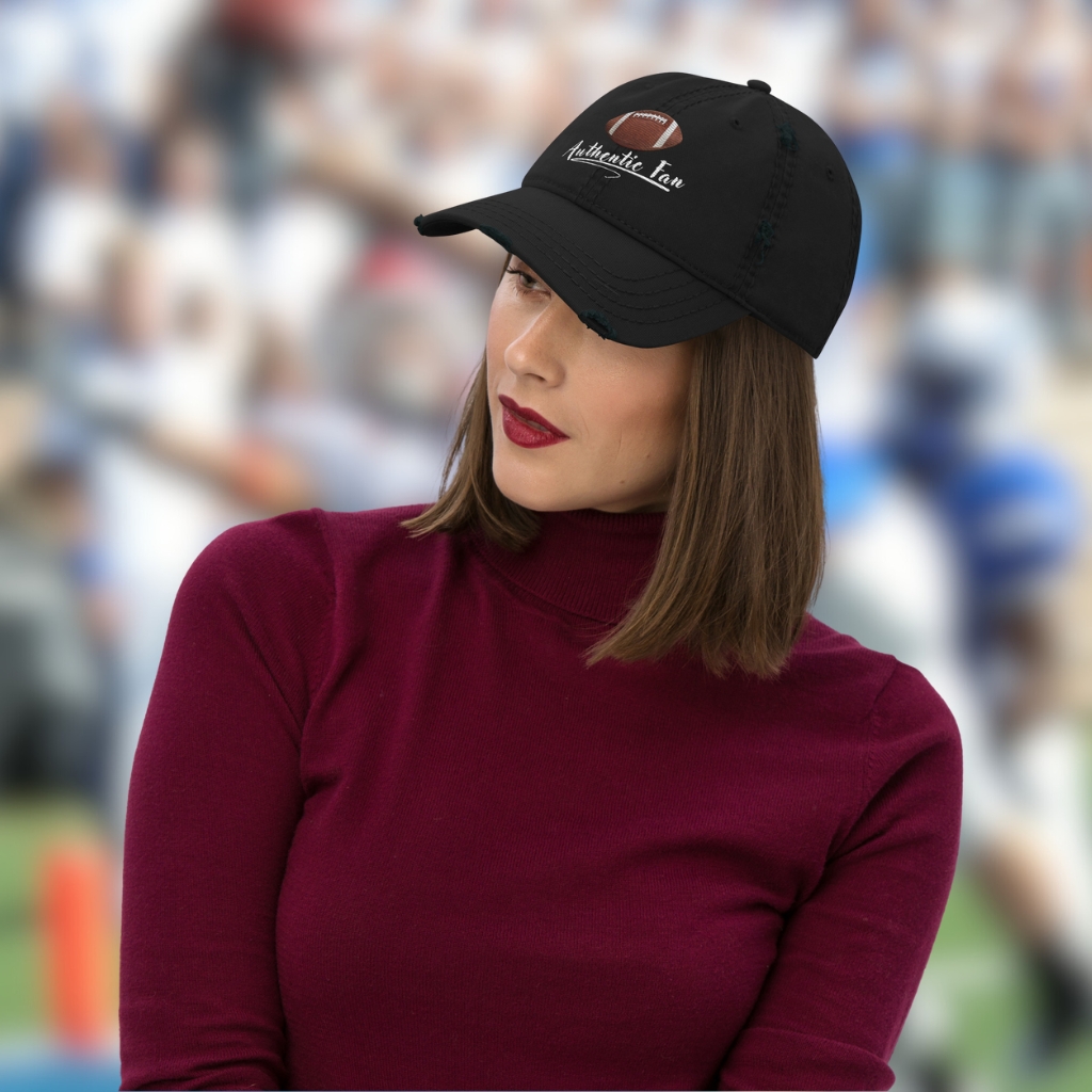 Authentic Fan Distressed Dad Hat | Embroidered American Football Cap | Vintage Cotton Twill Sports Hat for Game Day & Streetwear